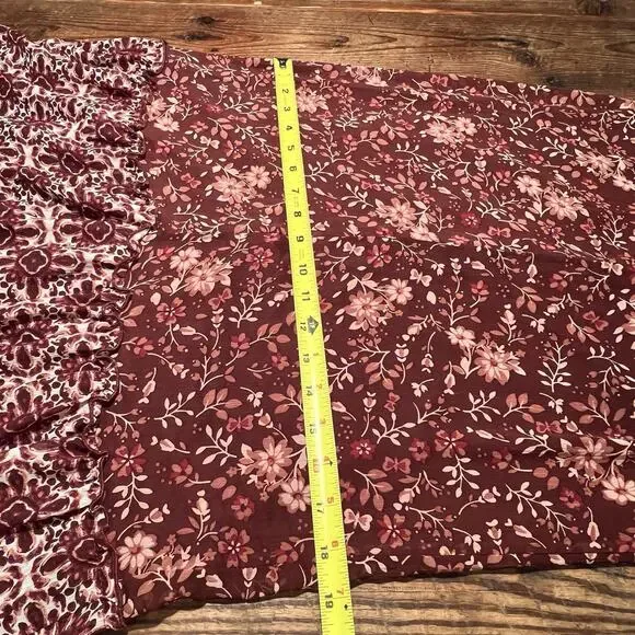 Knox Rose Maxi Dress Tiered Floral Print Mixed Print Strappy Burgundy XS Prairie - Picture 11 of 14